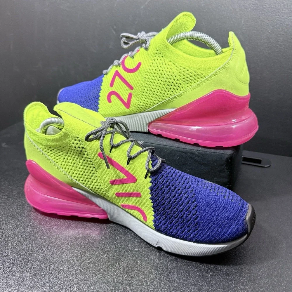 Nike Air Max 270 Flyknit Shoes Purple Volt Pink Mens Size 10 Shoe AO1023-501‎ - Picture 2 of 16